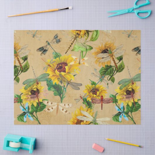 zonnebloemen en libellen Ontwerpen Tissuepapier (Craft)