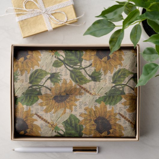 Zonnebloemen en libellen Reeks Design 12 Tissuepapier (Geschenk)