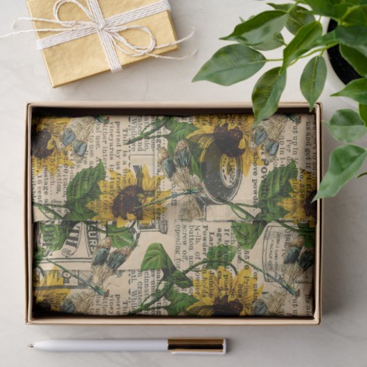 Zonnebloemen en libellen Reeks Design 14 Tissuepapier (Geschenk)