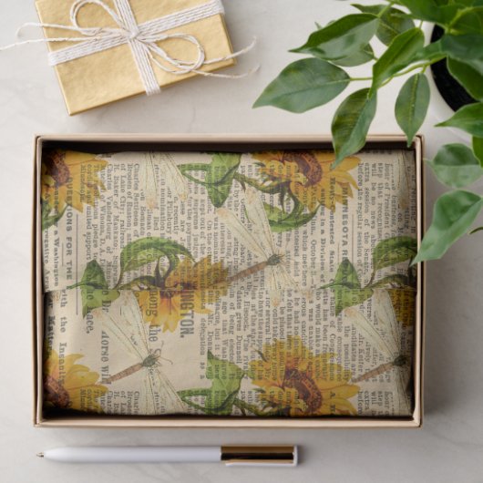 Zonnebloemen en libellen Reeks Design 16 Tissuepapier (Geschenk)