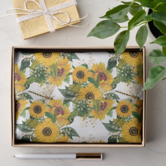 Zonnebloemen en libellen Reeks Design 17 Tissuepapier (Geschenk)