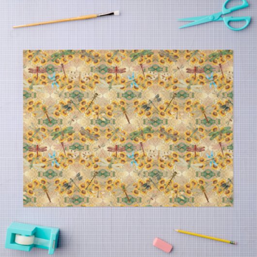 Zonnebloemen en libellen Reeks Design 1 Tissuepapier (Craft)