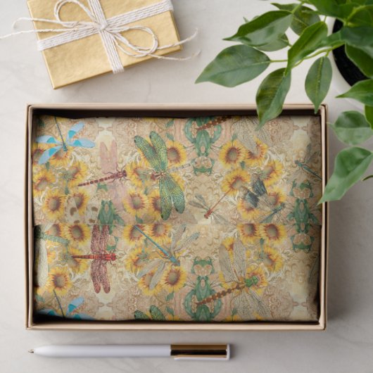 Zonnebloemen en libellen Reeks Design 1 Tissuepapier (Geschenk)