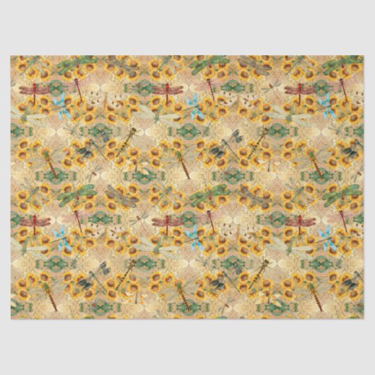 Zonnebloemen en libellen Reeks Design 1 Tissuepapier (Voorkant)