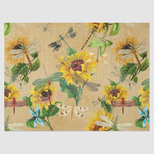 Zonnebloemen en libellen Reeks Design 2 Tissuepapier (Voorkant)