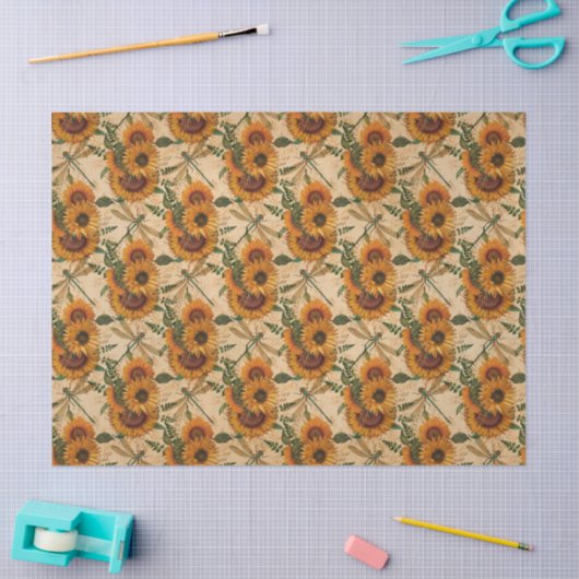 Zonnebloemen en libellen Reeks Design 3 Tissuepapier (Craft)