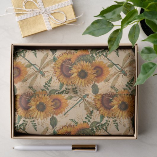 Zonnebloemen en libellen Reeks Design 3 Tissuepapier (Geschenk)