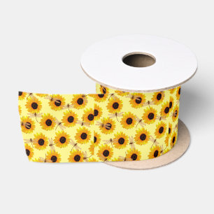 Zonnebloemen en libellen; satijnen lint