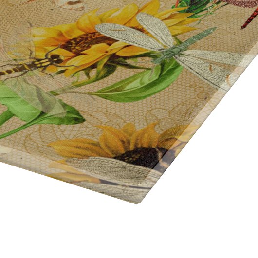  zonnebloemen en libellen snijplank (Hoek)