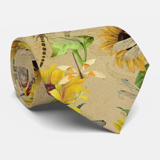 zonnebloemen en libellen stropdas (Opgerold)