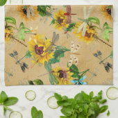 zonnebloemen en libellen theedoek (Gevouwen)