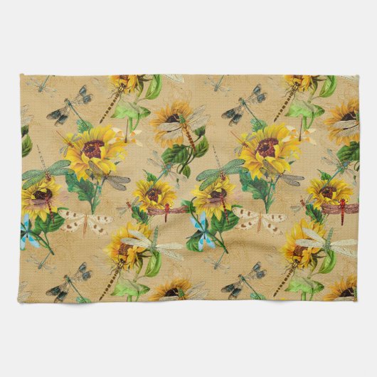  zonnebloemen en libellen theedoek (Horizontaal)