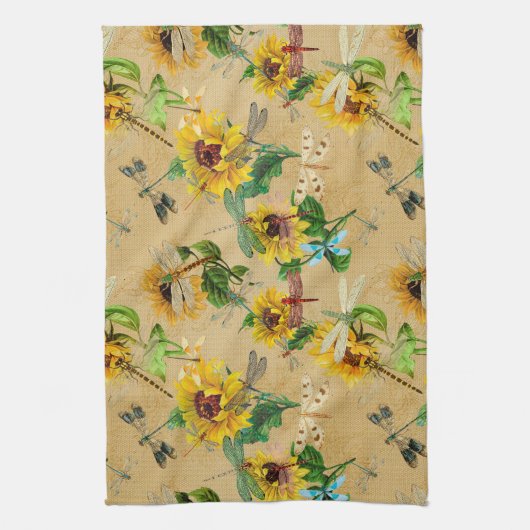  zonnebloemen en libellen theedoek (Verticaal)