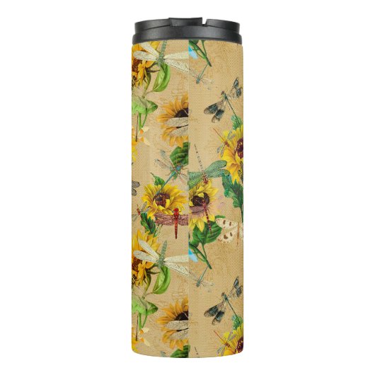  zonnebloemen en libellen thermosbeker (Achterkant)