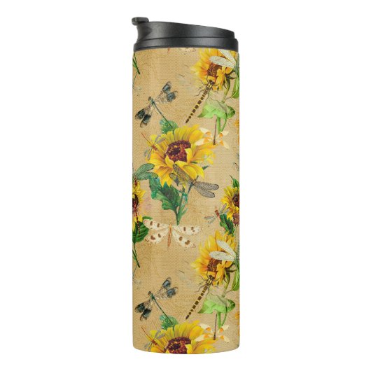  zonnebloemen en libellen thermosbeker (Geroteerd rechts)