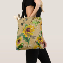 zonnebloemen en libellen tote bag