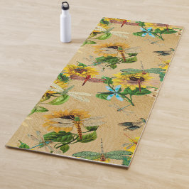 zonnebloemen en libellen yogamat