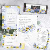 Zonnebloemen en lichtblauwe Rose Bouquet bruiloft Kaart