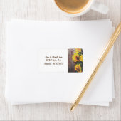 Zonnebloemen en lichten rustiek landadres etiket (Insitu)