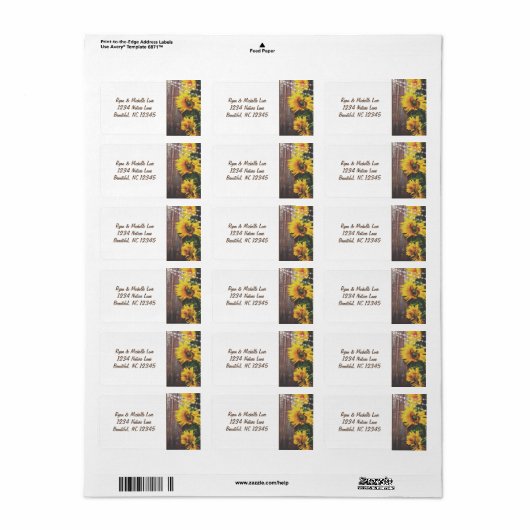 Zonnebloemen en lichten rustiek landadres etiket (Full Sheet)