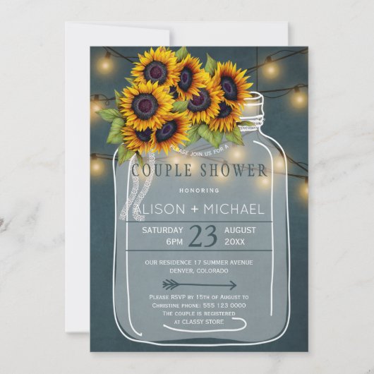 Zonnebloemen en lichten rustiek landelijk paar dou kaart (Voorkant)