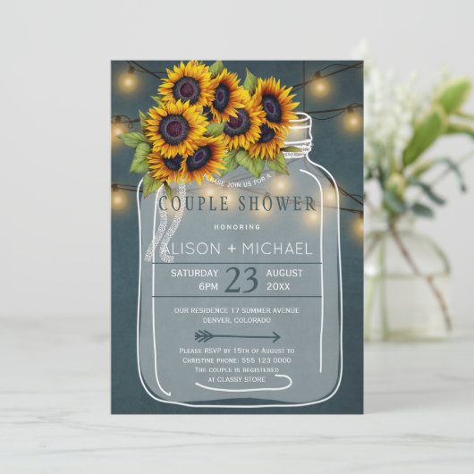 Zonnebloemen en lichten rustiek landelijk paar dou kaart (Staand voorkant)