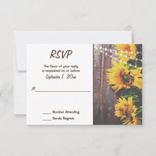 Zonnebloemen en lights Rustic Country Wedding RSVP Kaartje (Voorkant)