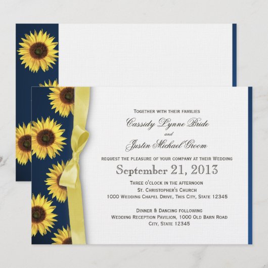 Zonnebloemen en lint Country Wedding Kaart (Voorkant / Achterkant)