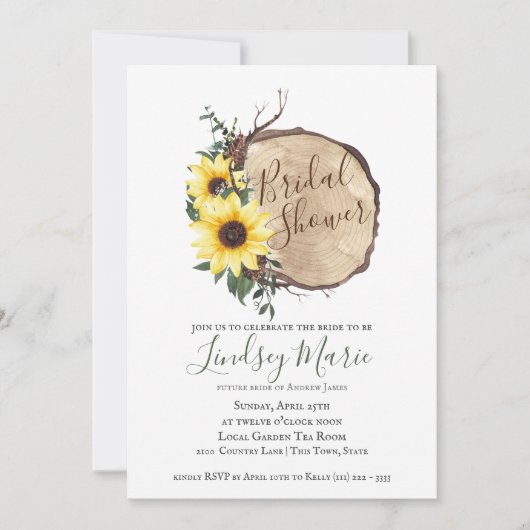 Zonnebloemen en Log Slice Vrijgezellenfeest Kaart (Voorkant)