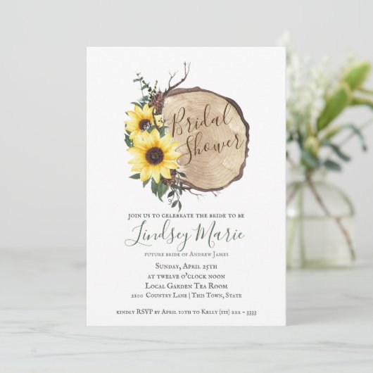 Zonnebloemen en Log Slice Vrijgezellenfeest Kaart (Staand voorkant)