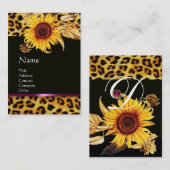 ZONNEBLOEMEN EN LUIPAARDBONT ROZE EDELSTEEN MONOGR VISITEKAARTJE (Voorkant / Achterkant)