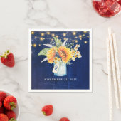 Zonnebloemen en madeliefjes Navy Blue Rustic Mason Servet (Insitu)