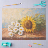 Zonnebloemen en madeliefjes op rustieke tafel Deco Tissuepapier (Craft)