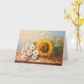 Zonnebloemen en Madeliefjes op Rustieke Tafel Kaart (Gele Bloem)