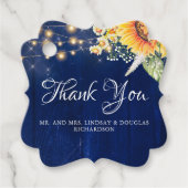 Zonnebloemen en madeliefjes rustieke marineblauwe  bedankjes labels (Voorkant)