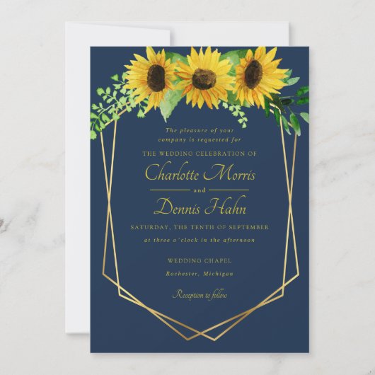 Zonnebloemen en marine bruiloft uitnodiging (Voorkant)