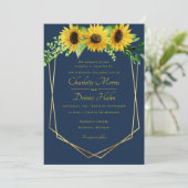 Zonnebloemen en marine bruiloft uitnodiging (Staand voorkant)