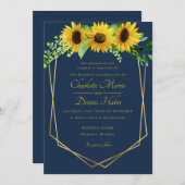 Zonnebloemen en marine bruiloft uitnodiging (Voorkant / Achterkant)