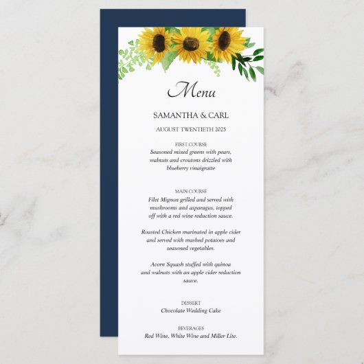 Zonnebloemen en marine menu (Voorkant / Achterkant)