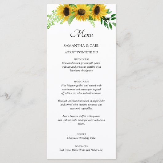 Zonnebloemen en marine menu (Voorkant)