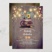 Zonnebloemen en Mason Jar Lights Rustiek Afstudere Kaart (Voorkant / Achterkant)