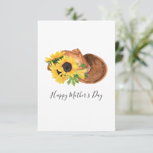 Zonnebloemen en Moederdag van cowboy Pet Kaart (Staand voorkant)