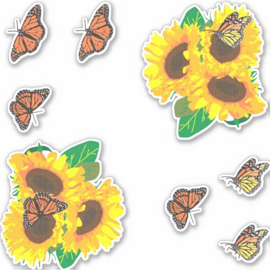 Zonnebloemen en Monarch Butterflies Sticker (Voorkant)