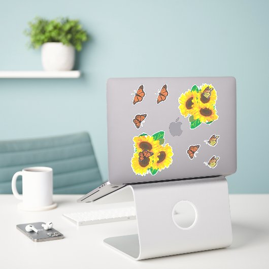 Zonnebloemen en Monarch Butterflies Sticker (Laptop op bureau)