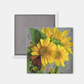 Zonnebloemen en Monarch Butterfly Koelkast Magnet (Voorkant / Achterkant)
