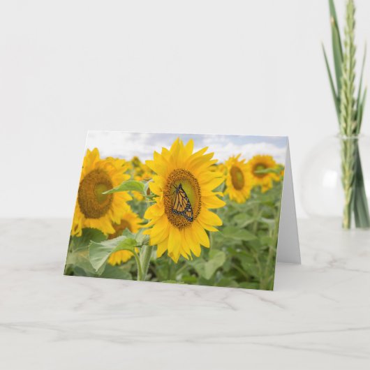 Zonnebloemen en Monarch Notecard Kaart (Voorkant)
