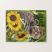 Zonnebloemen en Mopshond Legpuzzel (Horizontaal)