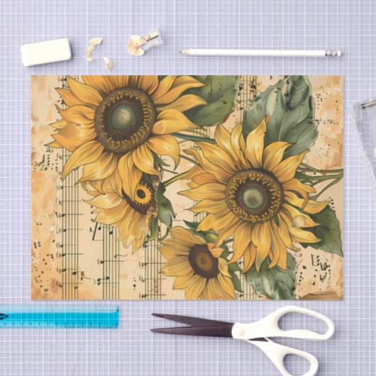  zonnebloemen en muziekblad Bloemen Tissuepapier (Craft)