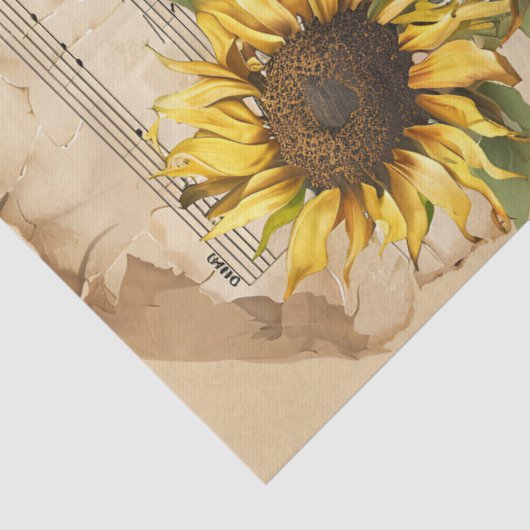  zonnebloemen en muziekblad Ephemera Tissuepapier (Detail)