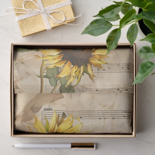 zonnebloemen en muziekblad Ephemera Tissuepapier (Geschenk)